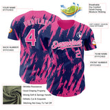 Custom Royal Pink-White 3D Pattern Design Splatter Torn Sharp Brush Stroke Authentic Baseball Jersey