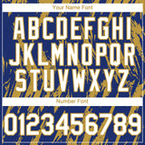 Custom Royal White-Old Gold 3D Pattern Design Splatter Torn Sharp Brush Stroke Authentic Baseball Jersey