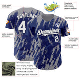 Custom Royal White-Gray 3D Pattern Design Splatter Torn Sharp Brush Stroke Authentic Baseball Jersey