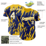 Custom Royal White-Yellow 3D Pattern Design Splatter Torn Sharp Brush Stroke Authentic Baseball Jersey