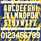 Custom Royal White-Yellow 3D Pattern Design Splatter Torn Sharp Brush Stroke Authentic Baseball Jersey