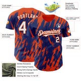 Custom Royal White-Orange 3D Pattern Design Splatter Torn Sharp Brush Stroke Authentic Baseball Jersey