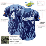 Custom Royal White-Light Blue 3D Pattern Design Splatter Torn Sharp Brush Stroke Authentic Baseball Jersey