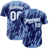 Custom Royal White-Light Blue 3D Pattern Design Splatter Torn Sharp Brush Stroke Authentic Baseball Jersey