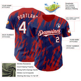Custom Royal White-Red 3D Pattern Design Splatter Torn Sharp Brush Stroke Authentic Baseball Jersey