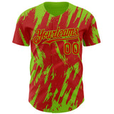 Custom Red Neon Green 3D Pattern Design Splatter Torn Sharp Brush Stroke Authentic Baseball Jersey