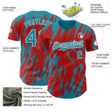 Custom Red Teal-White 3D Pattern Design Splatter Torn Sharp Brush Stroke Authentic Baseball Jersey