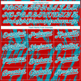Custom Red Teal-White 3D Pattern Design Splatter Torn Sharp Brush Stroke Authentic Baseball Jersey