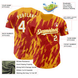 Custom Red White-Gold 3D Pattern Design Splatter Torn Sharp Brush Stroke Authentic Baseball Jersey