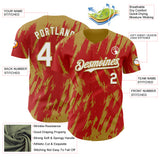 Custom Red White-Old Gold 3D Pattern Design Splatter Torn Sharp Brush Stroke Authentic Baseball Jersey