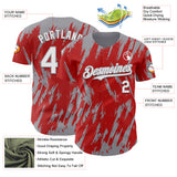 Custom Red White-Gray 3D Pattern Design Splatter Torn Sharp Brush Stroke Authentic Baseball Jersey