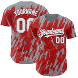 Custom Red White-Gray 3D Pattern Design Splatter Torn Sharp Brush Stroke Authentic Baseball Jersey