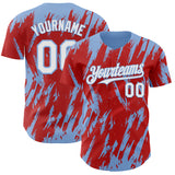 Custom Red White-Light Blue 3D Pattern Design Splatter Torn Sharp Brush Stroke Authentic Baseball Jersey