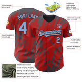 Custom Red Light Blue-Steel Gray 3D Pattern Design Splatter Torn Sharp Brush Stroke Authentic Baseball Jersey
