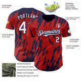 Custom Red White-Navy 3D Pattern Design Splatter Torn Sharp Brush Stroke Authentic Baseball Jersey