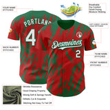 Custom Red White-Kelly Green 3D Pattern Design Splatter Torn Sharp Brush Stroke Authentic Baseball Jersey