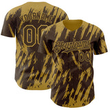 Custom Brown Old Gold 3D Pattern Design Splatter Torn Sharp Brush Stroke Authentic Baseball Jersey