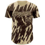 Custom Brown Cream 3D Pattern Design Splatter Torn Sharp Brush Stroke Authentic Baseball Jersey