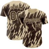 Custom Brown Cream 3D Pattern Design Splatter Torn Sharp Brush Stroke Authentic Baseball Jersey