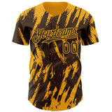 Custom Brown Gold 3D Pattern Design Splatter Torn Sharp Brush Stroke Authentic Baseball Jersey