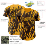 Custom Brown Gold 3D Pattern Design Splatter Torn Sharp Brush Stroke Authentic Baseball Jersey