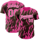 Custom Brown Pink-White 3D Pattern Design Splatter Torn Sharp Brush Stroke Authentic Baseball Jersey