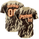 Custom Brown Cream-Orange 3D Pattern Design Splatter Torn Sharp Brush Stroke Authentic Baseball Jersey