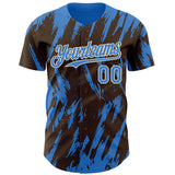 Custom Brown Powder Blue-Cream 3D Pattern Design Splatter Torn Sharp Brush Stroke Authentic Baseball Jersey