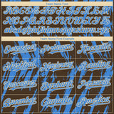 Custom Brown Powder Blue-Cream 3D Pattern Design Splatter Torn Sharp Brush Stroke Authentic Baseball Jersey