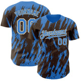 Custom Brown Powder Blue-Cream 3D Pattern Design Splatter Torn Sharp Brush Stroke Authentic Baseball Jersey