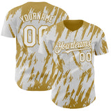 Custom White Old Gold 3D Pattern Design Splatter Torn Sharp Brush Stroke Authentic Baseball Jersey