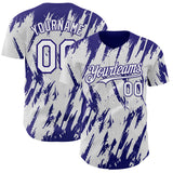 Custom White Dark Purple 3D Pattern Design Splatter Torn Sharp Brush Stroke Authentic Baseball Jersey