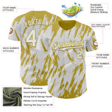 Custom White Old Gold 3D Pattern Design Splatter Torn Sharp Brush Stroke Authentic Baseball Jersey