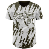 Custom White Olive 3D Pattern Design Splatter Torn Sharp Brush Stroke Authentic Baseball Jersey