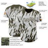 Custom White Olive 3D Pattern Design Splatter Torn Sharp Brush Stroke Authentic Baseball Jersey