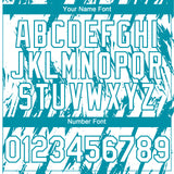 Custom White Teal 3D Pattern Design Splatter Torn Sharp Brush Stroke Authentic Baseball Jersey
