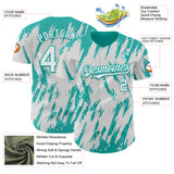 Custom White Aqua 3D Pattern Design Splatter Torn Sharp Brush Stroke Authentic Baseball Jersey