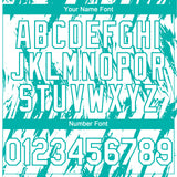 Custom White Aqua 3D Pattern Design Splatter Torn Sharp Brush Stroke Authentic Baseball Jersey