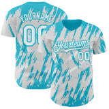 Custom White Lakes Blue 3D Pattern Design Splatter Torn Sharp Brush Stroke Authentic Baseball Jersey