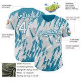 Custom White Panther Blue 3D Pattern Design Splatter Torn Sharp Brush Stroke Authentic Baseball Jersey