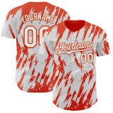 Custom White Orange 3D Pattern Design Splatter Torn Sharp Brush Stroke Authentic Baseball Jersey