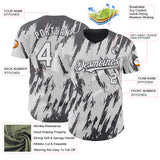 Custom White Steel Gray 3D Pattern Design Splatter Torn Sharp Brush Stroke Authentic Baseball Jersey