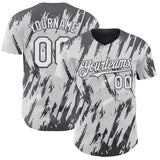 Custom White Steel Gray 3D Pattern Design Splatter Torn Sharp Brush Stroke Authentic Baseball Jersey