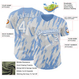Custom White Light Blue 3D Pattern Design Splatter Torn Sharp Brush Stroke Authentic Baseball Jersey