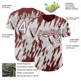 Custom White Burgundy 3D Pattern Design Splatter Torn Sharp Brush Stroke Authentic Baseball Jersey