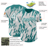 Custom White Teal 3D Pattern Design Splatter Torn Sharp Brush Stroke Authentic Baseball Jersey