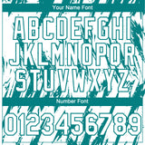 Custom White Teal 3D Pattern Design Splatter Torn Sharp Brush Stroke Authentic Baseball Jersey
