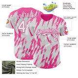 Custom White Pink 3D Pattern Design Splatter Torn Sharp Brush Stroke Authentic Baseball Jersey