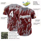 Custom Burgundy White-Gray 3D Pattern Design Splatter Torn Sharp Brush Stroke Authentic Baseball Jersey