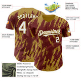 Custom Burgundy White-Old Gold 3D Pattern Design Splatter Torn Sharp Brush Stroke Authentic Baseball Jersey
